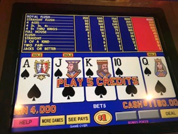 Henry Tamburin's royal flush at video poker